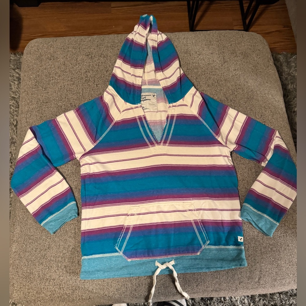 American Eagle Outfitters Striped Hoodie - Blue and Purple